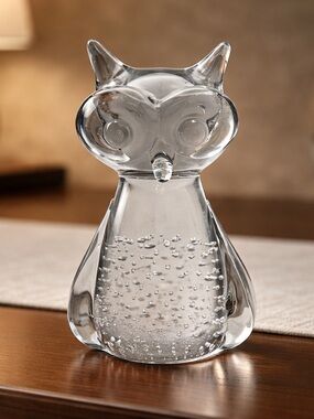 Vintage Leonard Silver Co. Clear Glass Owl Paperweight Figurine